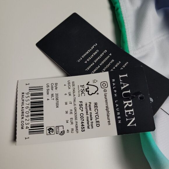 NEW RALPH LAUREN ONE SHOULDER BLUE GREEN OMBRE PIECE SWIMSUIT 4 NWT - Picture 6 of 10